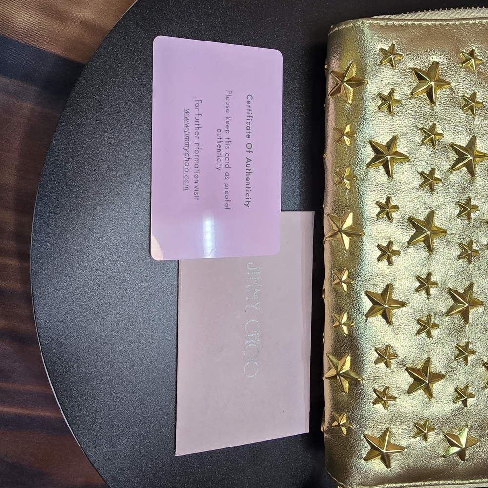 Jimmy Choo Gold Metallic Star-Studded Wallet - NWOT - COA - Picture 12 of 16